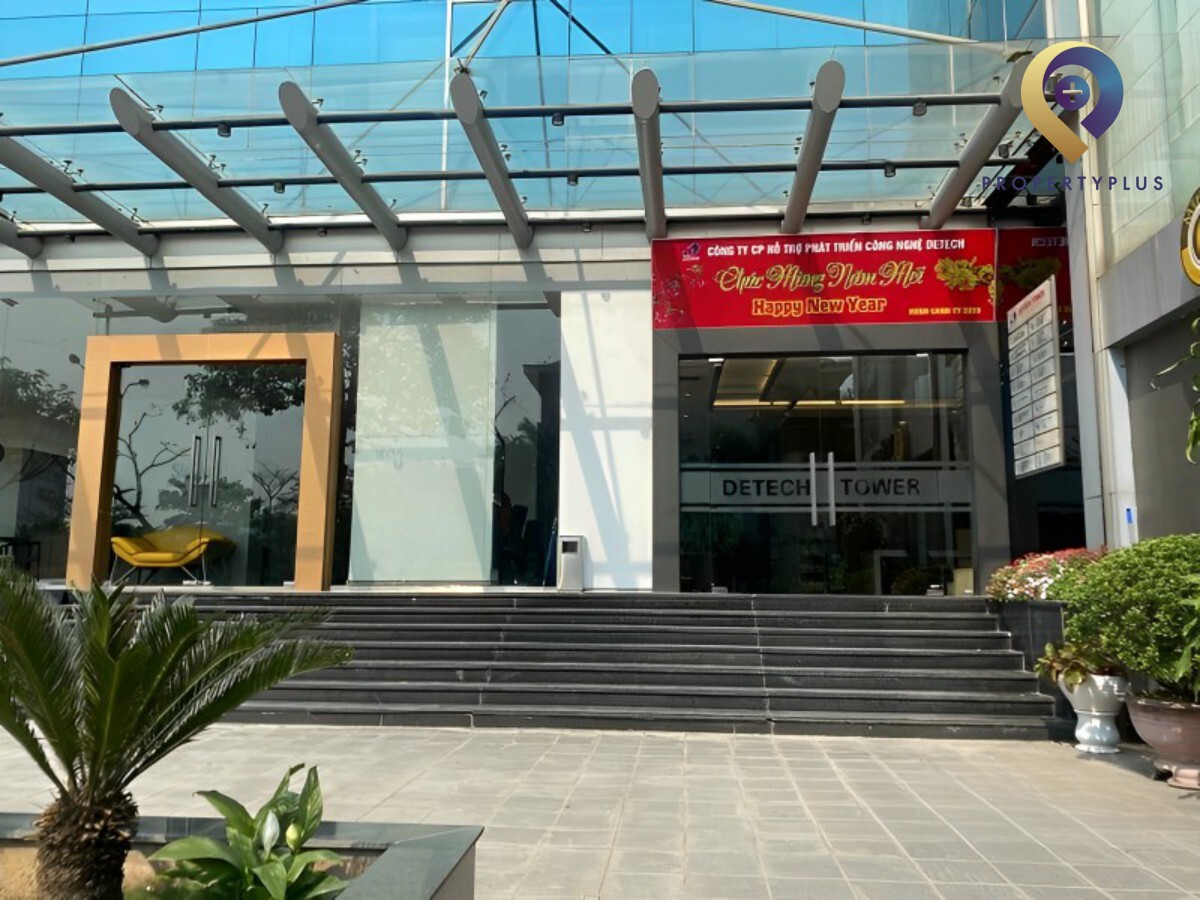 Sảnh lễ tân rộng rãi với bàn tiếp khách và trang trí hiện đại tại Detech Tower